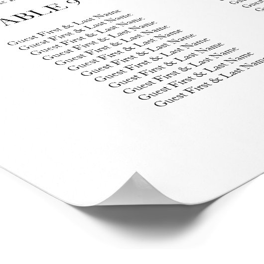Poster 12 Tables Mariage Plan d'assise Chic Script (Coin)