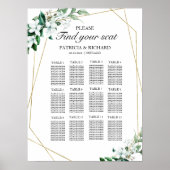Poster 12 Tables Plan Mariage de siège Vert Géométrique (Devant)