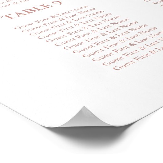 Poster 12 Tables Plan Mariage Siège Simple Élégant (Coin)