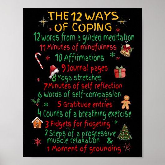 Poster 12 Ways Of Coping Funny Christmas Mental Health  (Devant)