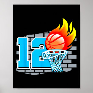 Poster 12 Year Old 12th Basketball Birthday Party Theme B