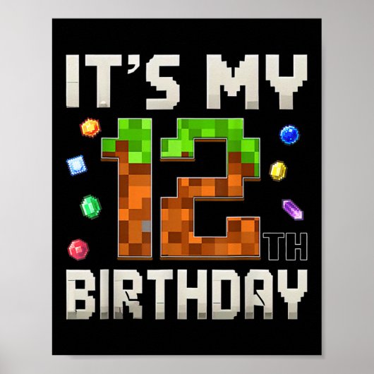 Poster 12e anniversaire 12 ans Anniversaire Garçon Gamer  (Devant)