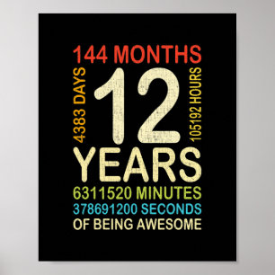 Poster 12e anniversaire 12 ans Vintage Retro 144