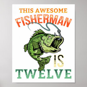 Poster 12e Birthday Fishing Venin Bass Fish Bday Party Fi