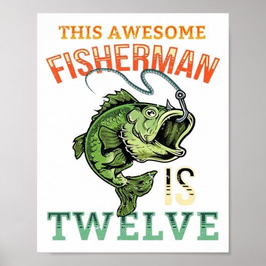 Poster 12e Birthday Fishing Venin Bass Fish Bday Party Fi (Devant)