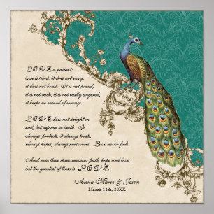 Poster 12x12 Peacock Vintage 1 - Mariage personnalisé