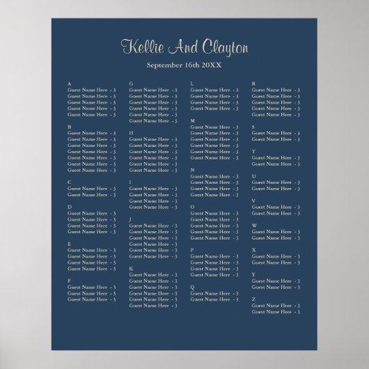 Poster 130 Classic Blue Simple Mariage Chart (Devant)