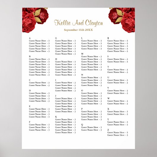 Poster 130 Mariage Floral Rouge Et Or (Devant)