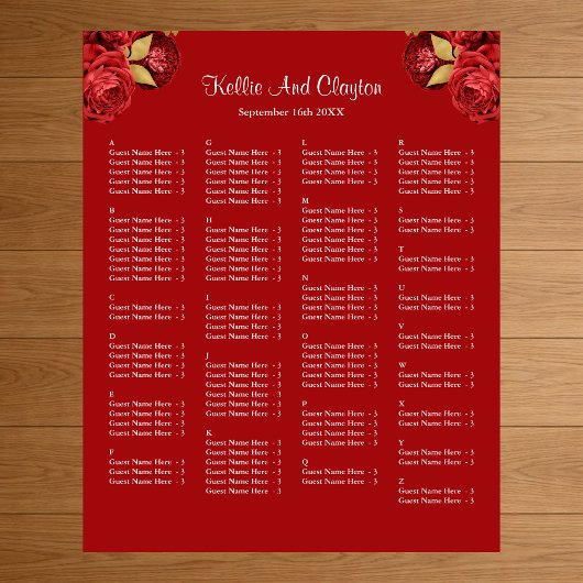 Poster 130 Mariage Floral Rouge Et Or