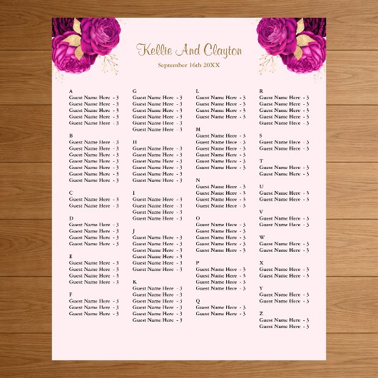 Poster 130 Mariage Rose Et Or Floral
