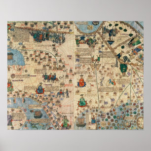 Poster 131-0058260/1 Catalan Atlas : Détail de l'Asie, pa