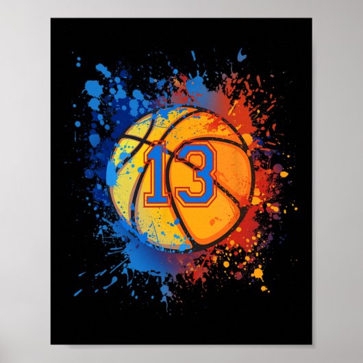Poster 13 Ans 13e Anniversaire Basketball Cadeau Pour Gar (Devant)
