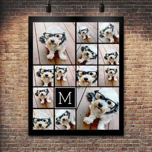 Poster 13 Photo Collage Monogramme noir - Peut modifier l