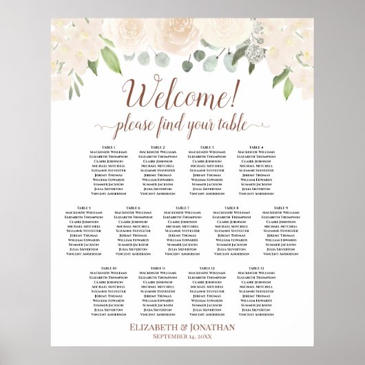 Poster 13 Table Roses Pêche Pâle Mariage Plan de Table (Devant)