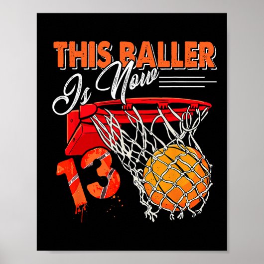 Poster 13e anniversaire Basketball amusant 13 ans enfants (Devant)