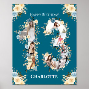 Poster 13e anniversaire Turquoise photo Collage Fleur Jau