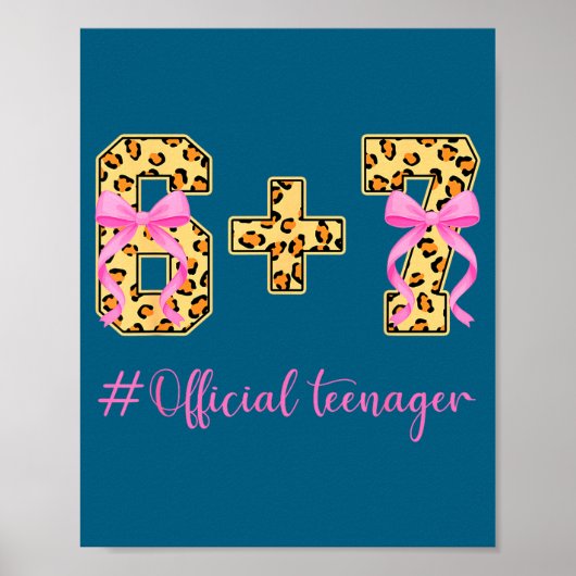 Poster 13th Birthday Girl Nk Coquette Bow Leopard 6+7 Yea (Devant)