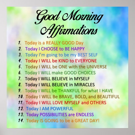 Poster 14 Affirmations du bon matin - Pensée positive (Devant)