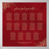 Poster 14 Table Frilly Mariage Seating Chart Rouge & Or (Devant)