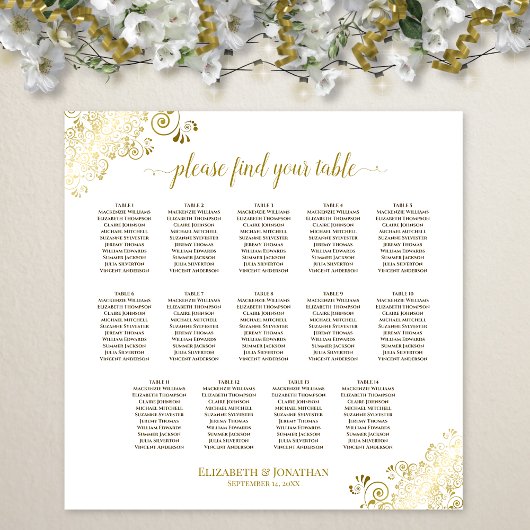 Poster 14 Table Ornements Dorés Plan de Table de Mariage 