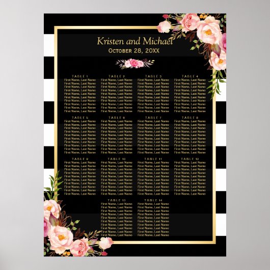 Poster 14 Tableaux Mariage rose floral (Devant)