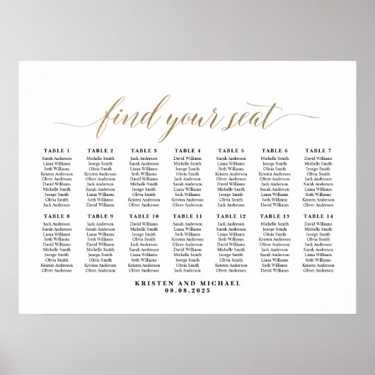 Poster 14 Tables Classy Trouvez Votre Siège Graphique (Devant)