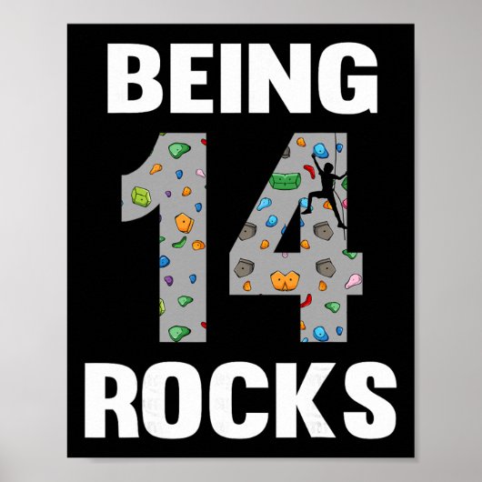 Poster 14 Year Old Rock Climber Birthday 14th Climber Bei (Devant)