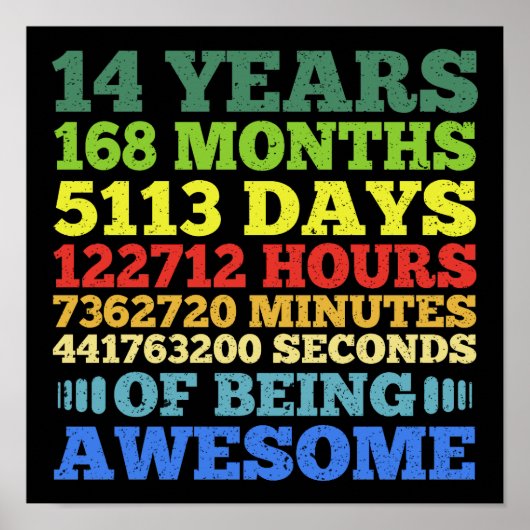 Poster 14e anniversaire 14 ans Vintage 168 mois (Devant)