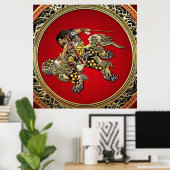 Poster [150] Hokusai - Shoki Riding Shishi Lion (Bureau à domicile)