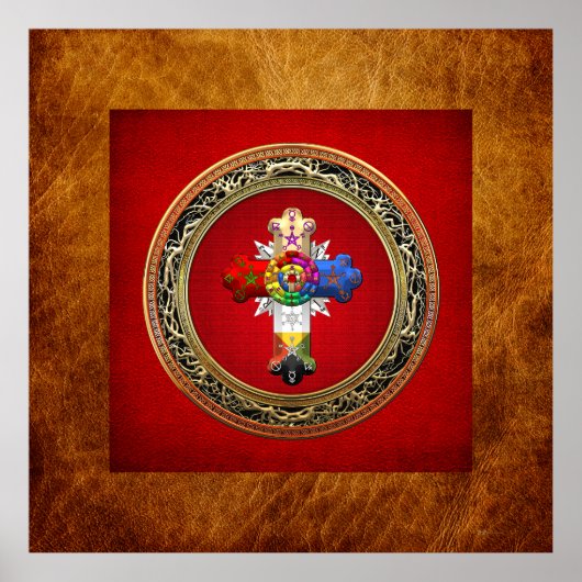 Poster [150] Rosy Cross (Croix Rose) sur Red & Gold (Devant)