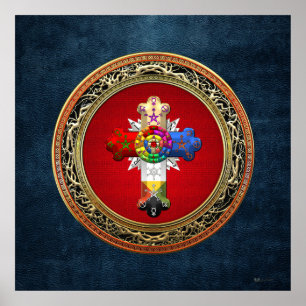 Poster [150] Rosy Cross (Croix Rose) sur Red & Gold