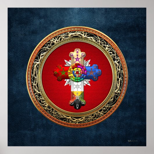 Poster [150] Rosy Cross (Croix Rose) sur Red & Gold (Devant)