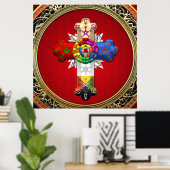 Poster [150] Rosy Cross (Croix Rose) sur Red & Gold (Bureau à domicile)