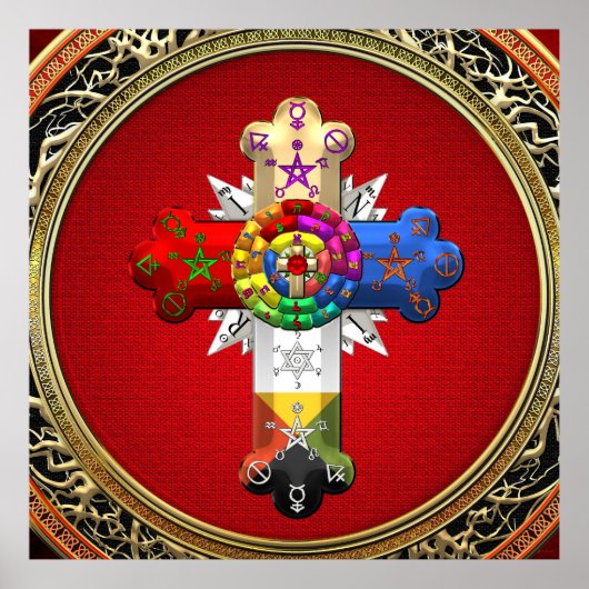 Poster [150] Rosy Cross (Croix Rose) sur Red & Gold (Devant)