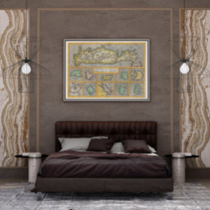 Poster 1584 Carte d'Ortelius de Crète et 10 îles grecques