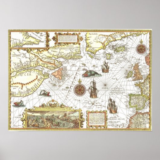 Poster 1592 Carte de l'Atlantique (Devant)