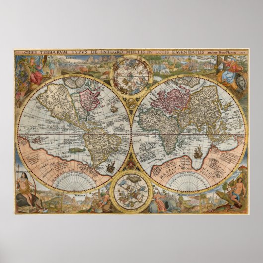 Poster 1594 Orbis Terrarum Typus Double Hémisphère Monde (Devant)
