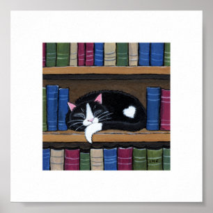 Poster 15.24x15.24cm   Whimsical Cat Art   Chat de livre 