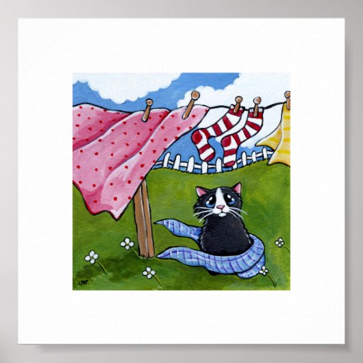 Poster 15.24x15.24cm | Whimsical Cat Art | Laver le chat (Devant)