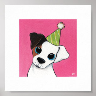 Poster 15.24x15.24cm   Whimsical Dog Art   Party Puppy