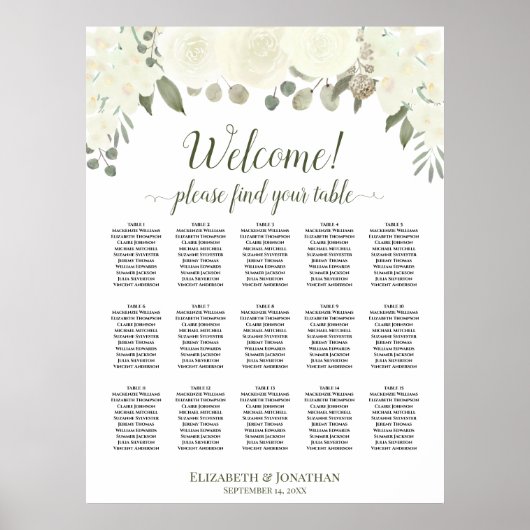 Poster 15 Table Roses Blanches Ivoire Plan de Table de Ma (Devant)