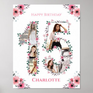 Poster 15e anniversaire Fille rose Photo Collage Blanc