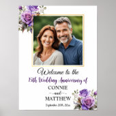 Poster 15e anniversaire Mariage Gold Frame Roses violets (Devant)