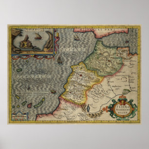 Poster 1606 Carte Fès et le Royaume du Maroc par Hondius