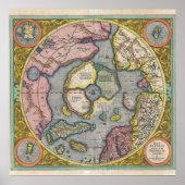 Poster 1606 Carte Mercator Hondius de l'Arctique (Devant)