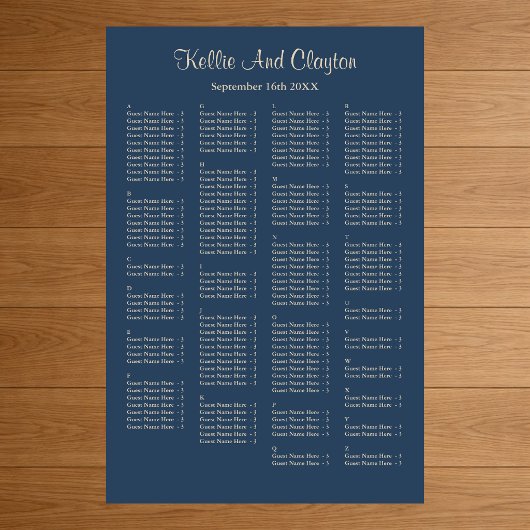 Poster 160 Classic Blue Simple Mariage Chart
