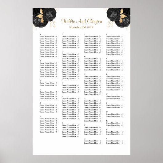 Poster 160 Mariage Floral Noir Et Or (Devant)