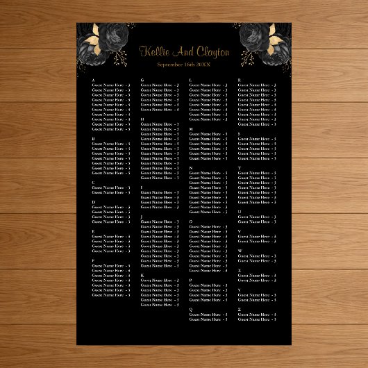 Poster 160 Mariage Floral Noir Et Or