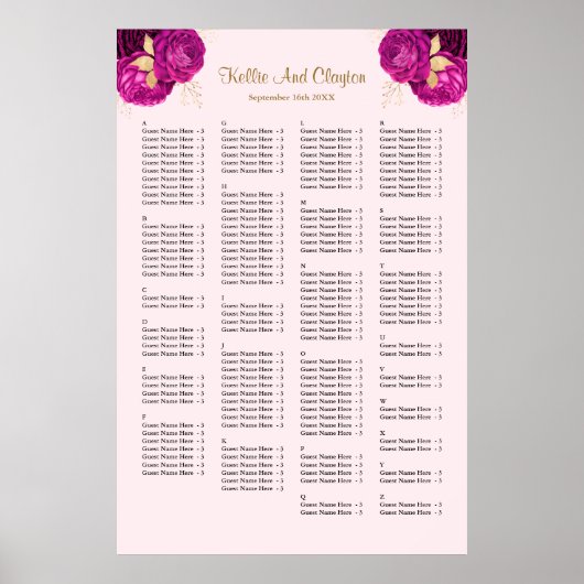 Poster 160 Mariage Rose Et Or Floral (Devant)