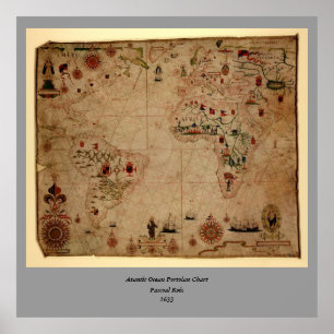 Poster 1633 Atantic Ocean Portolan Chart - Pascoal Roiz